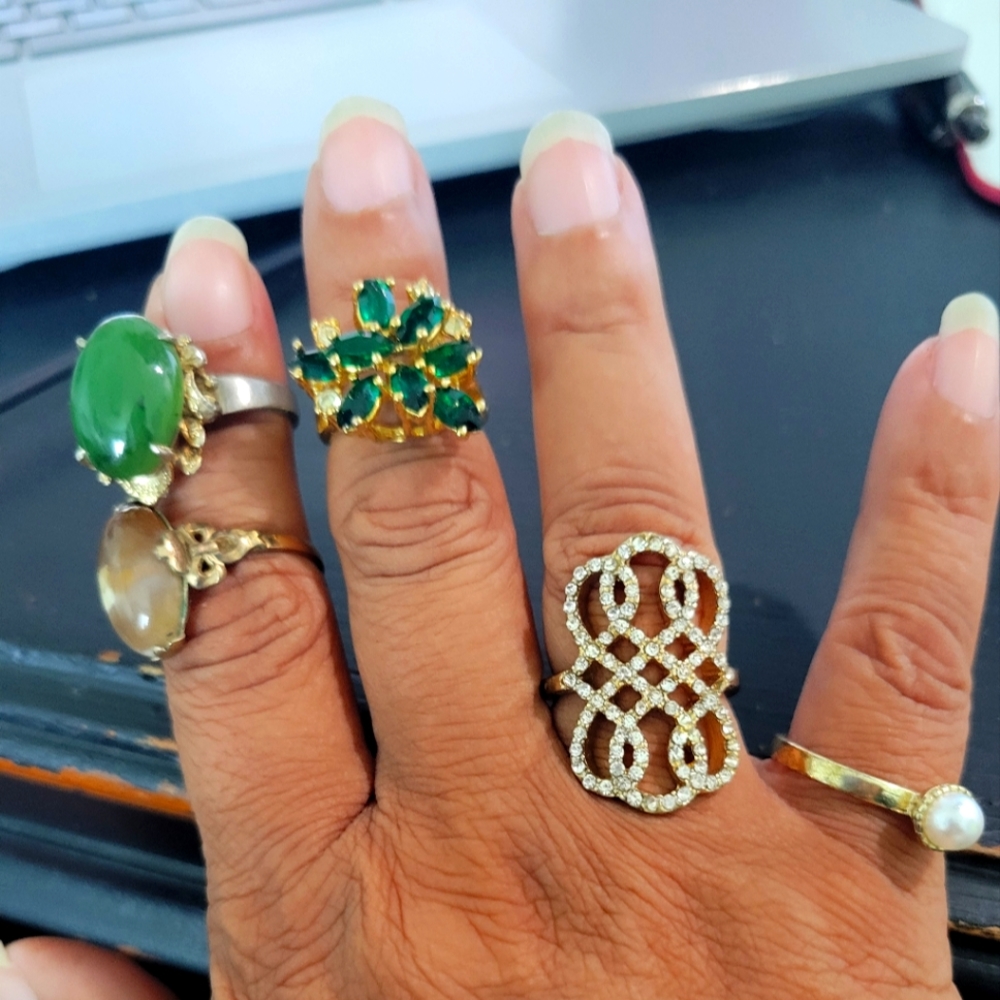 This bundle of rings is a mix of old a new. Downsizing the Ole jewelry box.